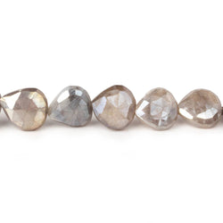 9x9-11x11mm Mystic Platinum Grey Moonstone straight drill faceted hearts 14 inch 35 beads