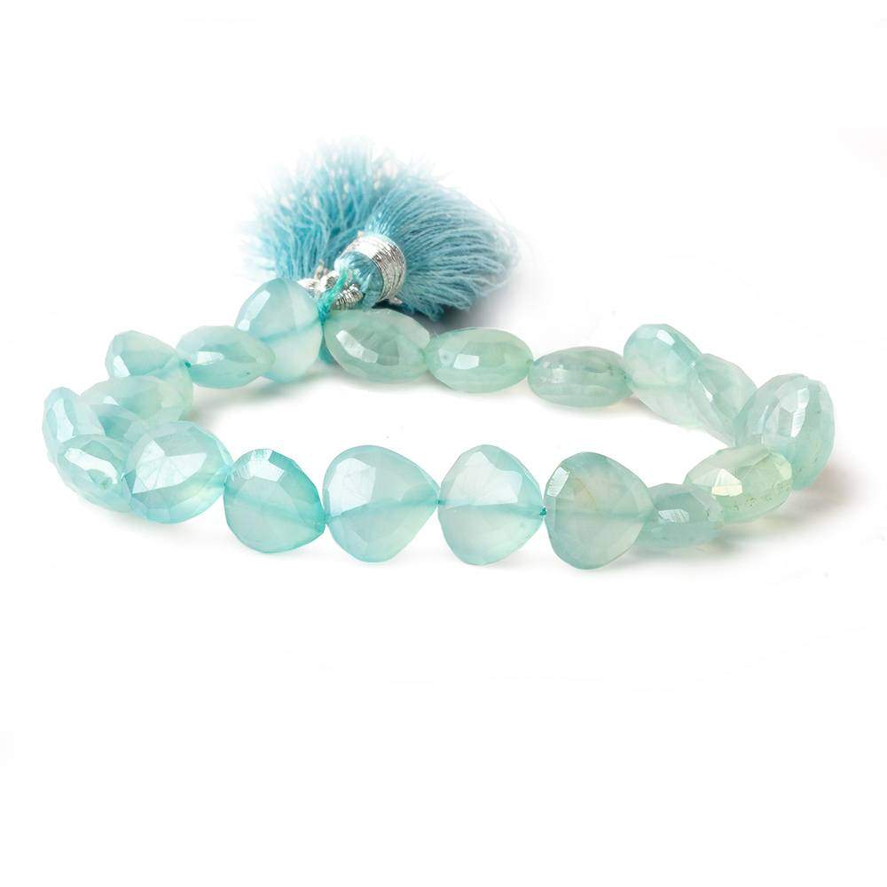 9x9-11x11mm Mystic Sea Green Chalcedony straight drilled faceted heart 8 inch 18 Beads (ONLINE ORDER ONLY)