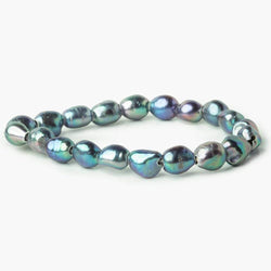 9x9-11x8mm Peacock Teal Baroque Straight Drilled 2.5mm Large Hole Pearls 8 inch (ONLINE ORDER ONLY)