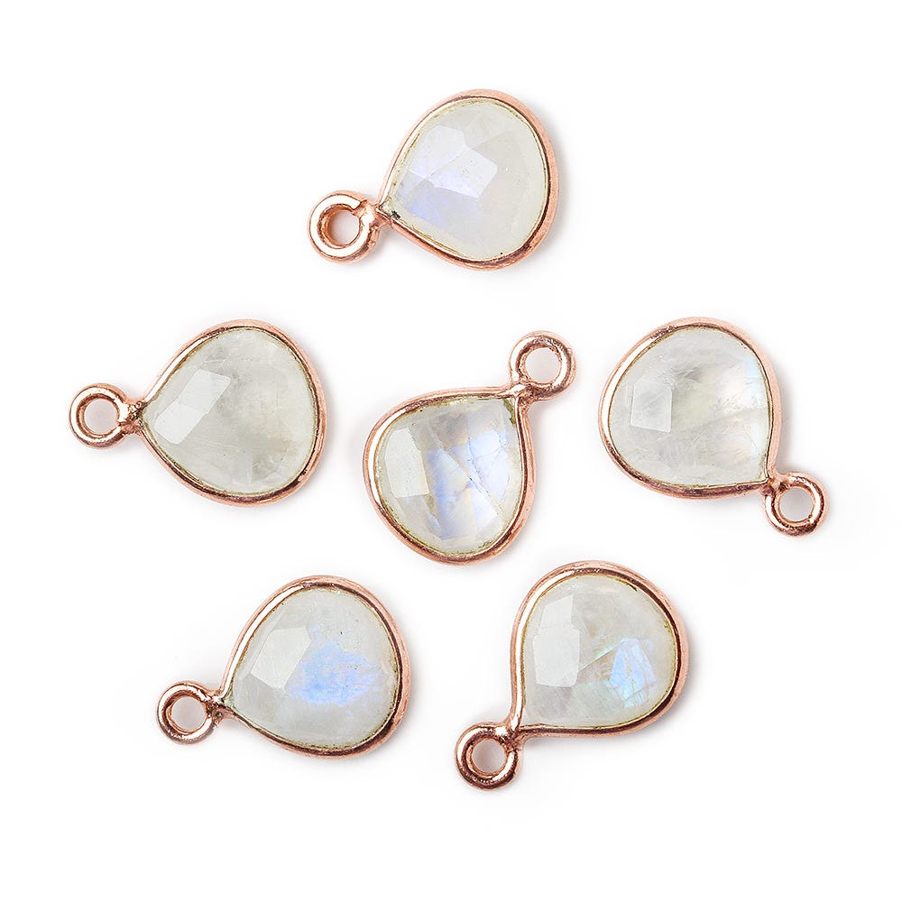 9x9mm Rose Gold Bezeled Rainbow Moonstone Heart Pendant 1 piece (ONLINE ORDER ONLY)