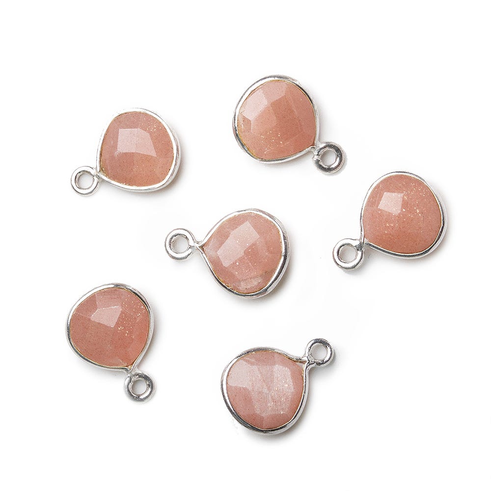 9x9mm Silver .925 Gold Bezeled Angel Skin Peach Moonstone Heart Pendant 1 piece (ONLINE ORDER ONLY)