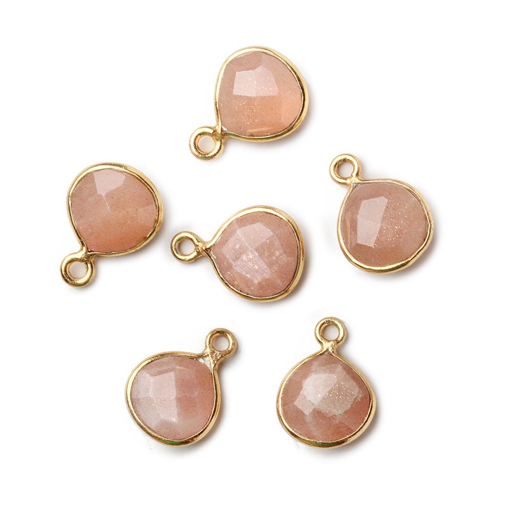 9x9mm Vermeil Bezeled Angel Skin Peach Moonstone Heart Pendant 1 piece (ONLINE ORDER ONLY)