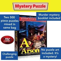 A is for Arson Set of 2 500 Piece Mystery Jigsaw Puzzles TDC (ONLINE ORDER ONLY)