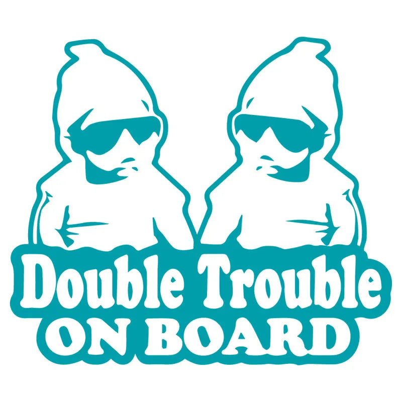 Double Trouble On The Car Car Sticker Fun Cute Twin Baby Rear End Glass Upholstered For All Vehicles Vinyl Decals (ONLINE ORDER ONLY)
