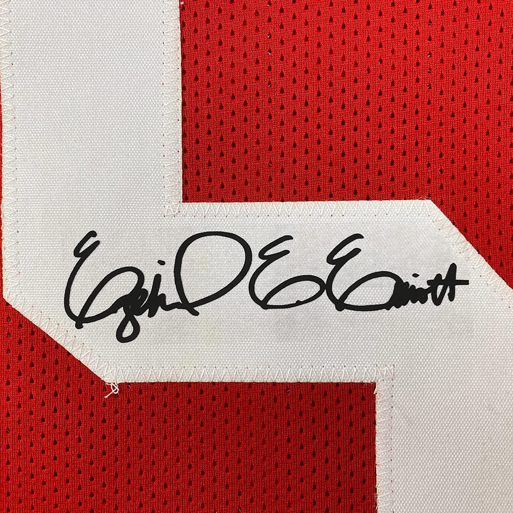 Framed Facsimile Autographed Ezekiel Elliott 35x39 Ohio State Red Reprint Laser Auto College Football Jersey Size Men's XL (ONLINE ORDER ONLY)
