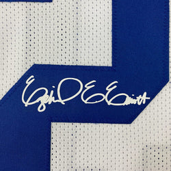 Framed Facsimile Autographed Ezekiel Elliott 35x39 Dallas White Reprint Laser Auto Football Jersey Size Men's XL (ONLINE ORDER ONLY)