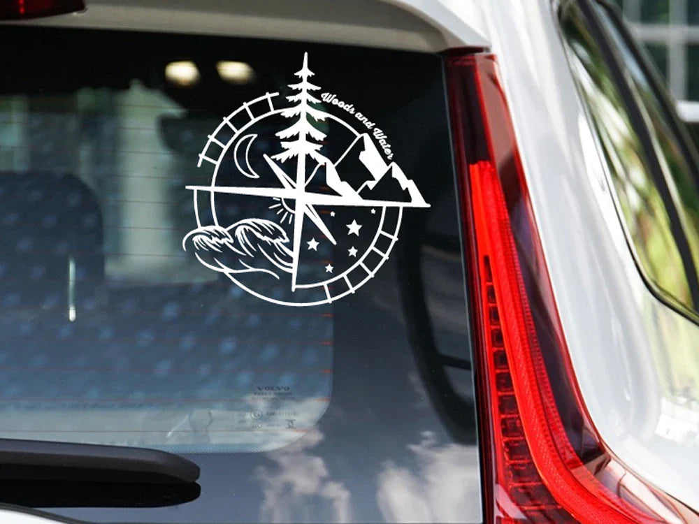 Woods and water compass Stickers,Car Stickers, Vinyl Decals - For Cars, Trucks, Walls, Laptops, Windows, Motorcycles, Bumpers (ONLINE ORDER ONLY)