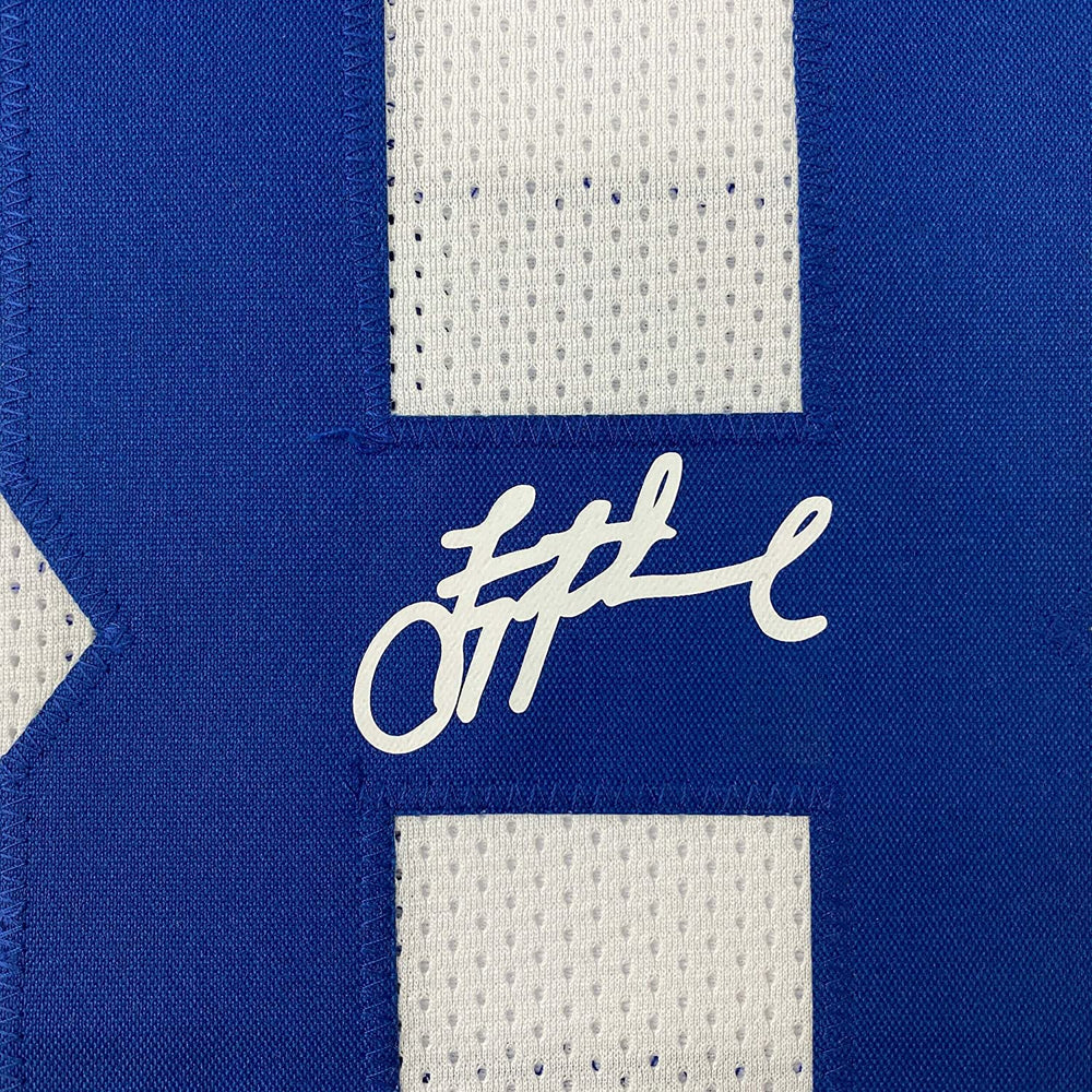 Framed Facsimile Autographed Troy Aikman 35x39 Dallas White Reprint Laser Auto Football Jersey Size Men's XL (ONLINE ORDER ONLY)