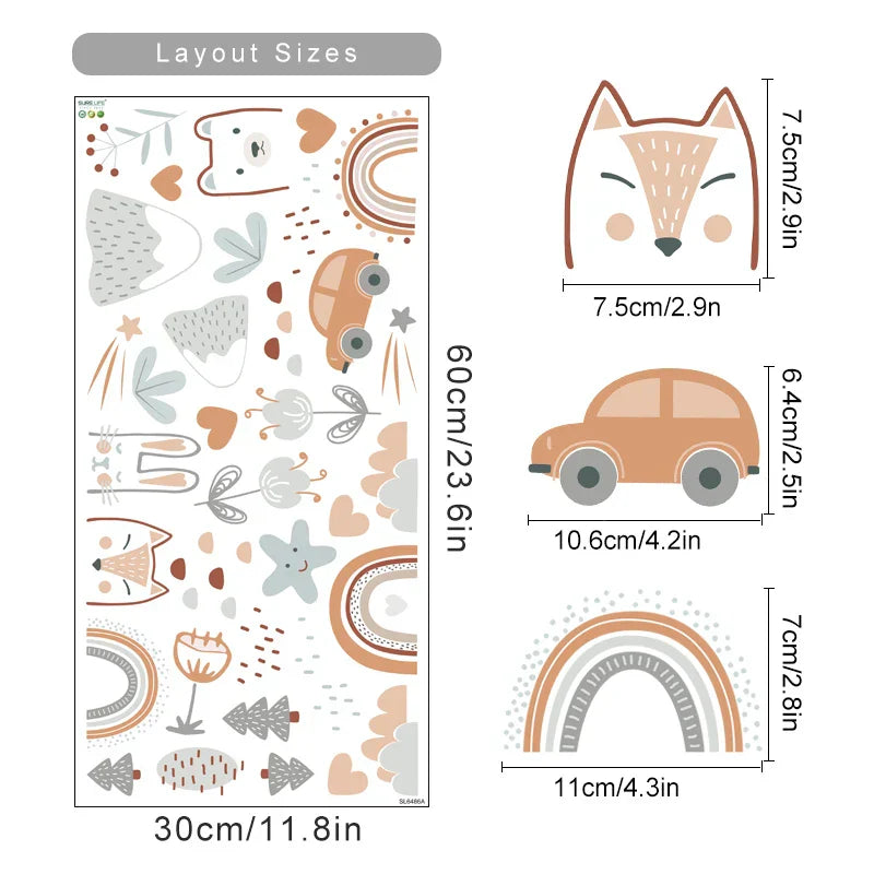 Rainbow Animal Faces Wall Stickers Vinyl Removable Decals Kids Room Decor (Online Order Only)