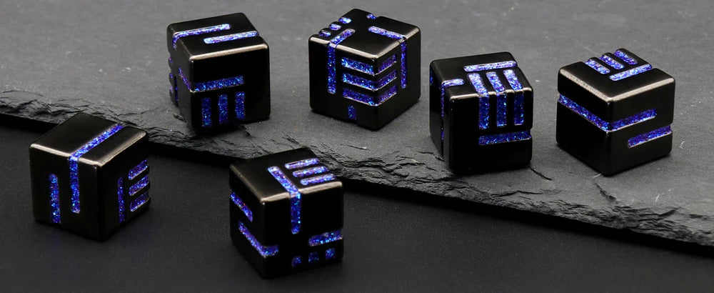 Technology Metal D6 15mm Dice Set Of 6 (Glitter Blue) (Online Order Only)
