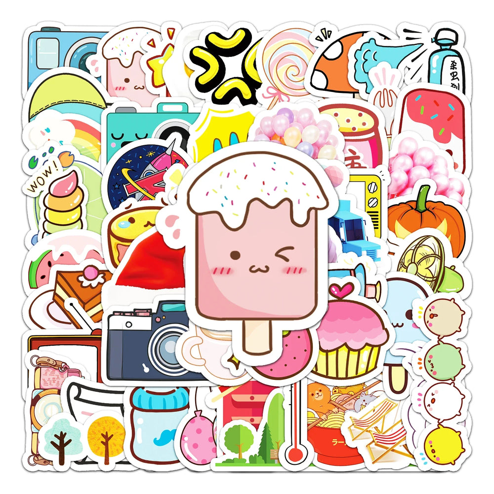 50Pcs Cute Cartoon Waterproof Vinyl Stickers for Skateboard Snowboard (Online Order Only)