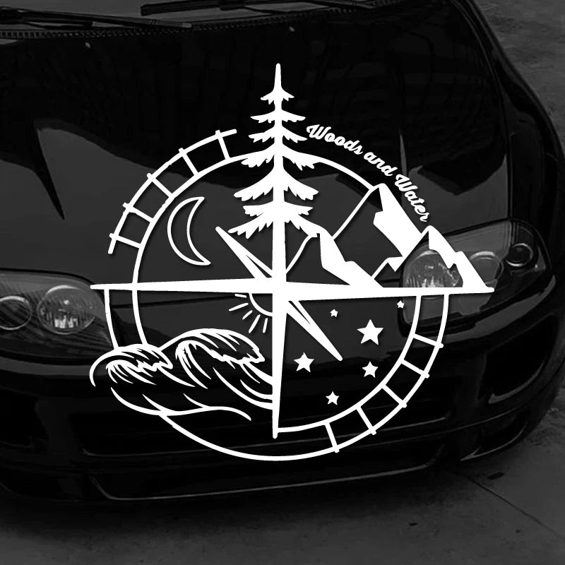 Woods and water compass Stickers,Car Stickers, Vinyl Decals - For Cars, Trucks, Walls, Laptops, Windows, Motorcycles, Bumpers (ONLINE ORDER ONLY)