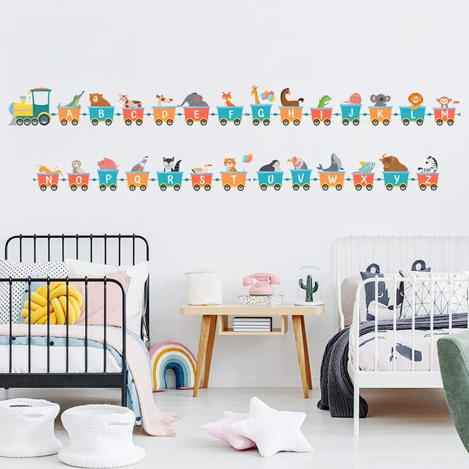 Cartoon Alphabet Train Animals Wall Decal Kids Room Decor (Online Order Only)