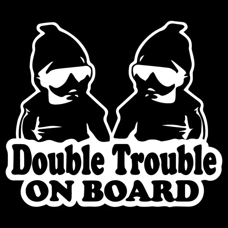 Double Trouble On The Car Car Sticker Fun Cute Twin Baby Rear End Glass Upholstered For All Vehicles Vinyl Decals (ONLINE ORDER ONLY)