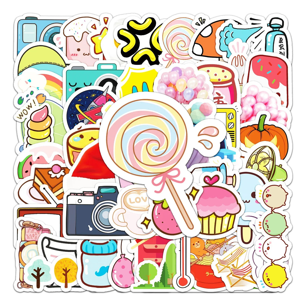 50Pcs Cute Cartoon Waterproof Vinyl Stickers for Skateboard Snowboard (Online Order Only)