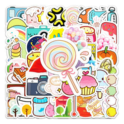 50Pcs Cute Cartoon Waterproof Vinyl Stickers for Skateboard Snowboard (Online Order Only)