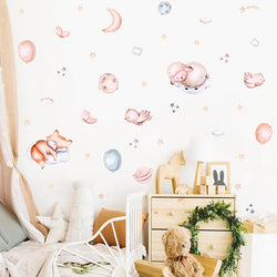 Cute Pink Baby Sheep Moon Cloud Watercolor Nursery Wall Decal (ONLINE ORDER ONLY)
