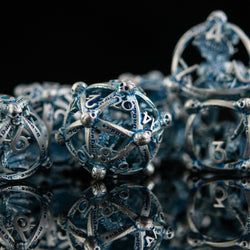 Draco Immortui Hollow Metal Dice Set - Aqua and Silver (ONLINE ORDER ONLY)