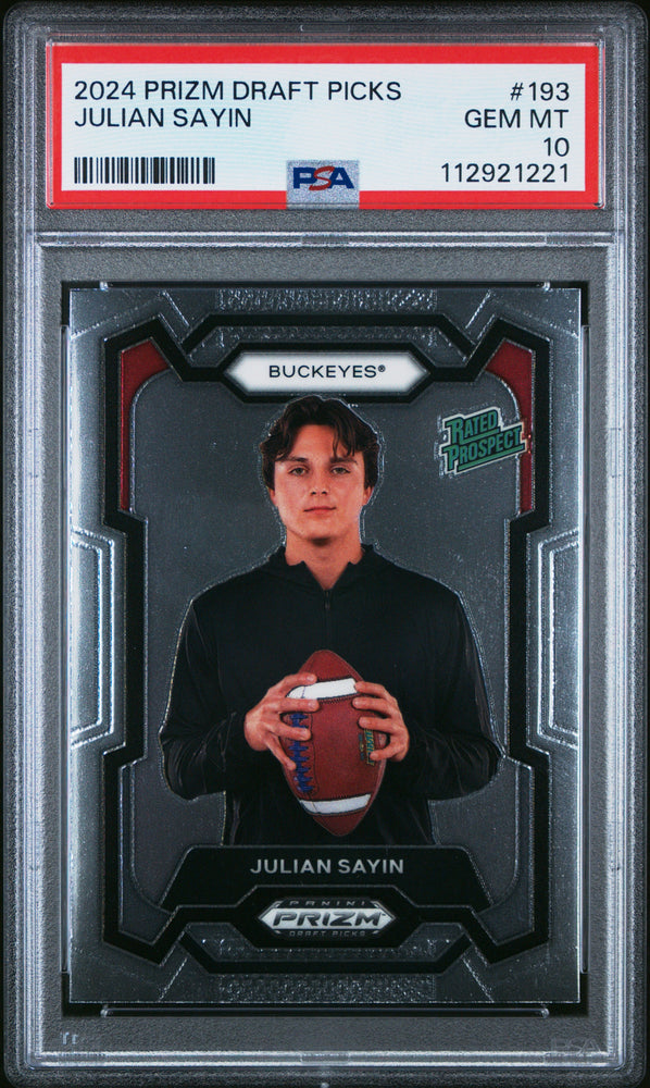 Graded 2024 Panini Prizm Draft Picks Julian Sayin #193 Rookie RC Football Card PSA 10 Gem Mint