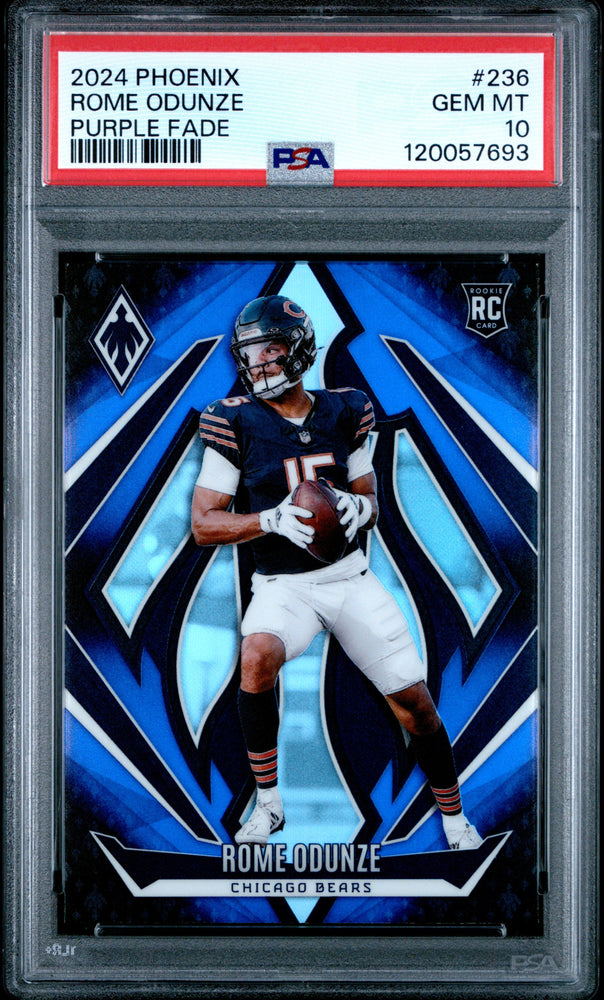 Graded 2024 Panini Phoenix Rome Odunze #236 Purple Fade Rookie RC Football Card PSA 10 Gem Mint (ONLINE ORDER ONLY)