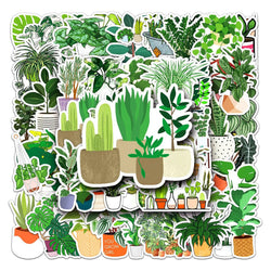 Green Plant Stickers Set: Waterproof Cartoon Decals for Laptop, Luggage, Phone, Car, Fridge (Online Order Only)