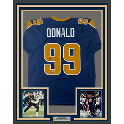 Framed Facsimile Autographed Aaron Donald 35x39 Los Angeles LA Navy Blue Reprint Laser Auto Football Jersey (ONLINE ORDER ONLY)