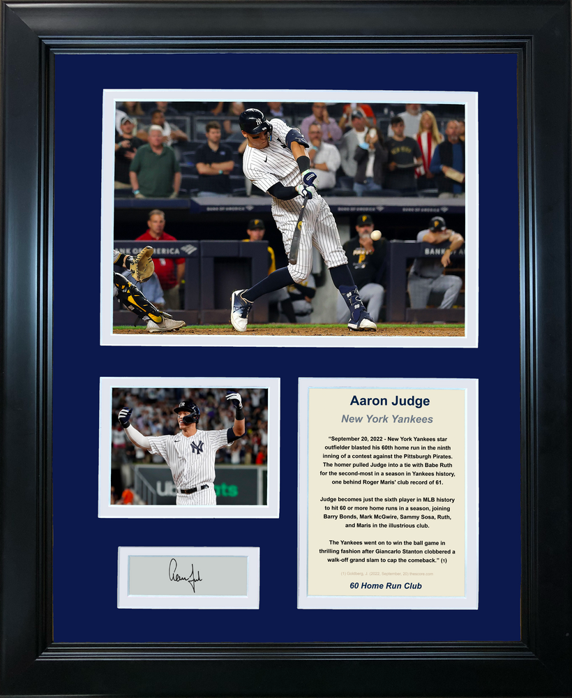 Framed Aaron Judge 60th Home Run Facsimile Laser Engraved Signature Auto New York Yankees Baseball 11"x14"Photo Sig Collage (ONLINE ORDER ONLY)