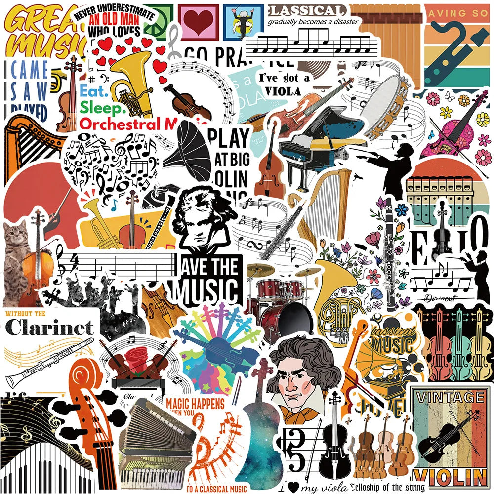 Musical Instrument Stickers Violin Saxophone Piano Guitar Decals Laptop Luggage Fridge Car (Online Order Only)