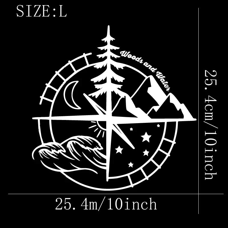 Woods and water compass Stickers,Car Stickers, Vinyl Decals - For Cars, Trucks, Walls, Laptops, Windows, Motorcycles, Bumpers (ONLINE ORDER ONLY)