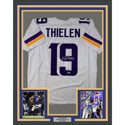 Framed Facsimile Autographed Adam Thielen 35x39 Minnesota White Reprint Laser Auto Football Jersey (ONLINE ORDER ONLY)