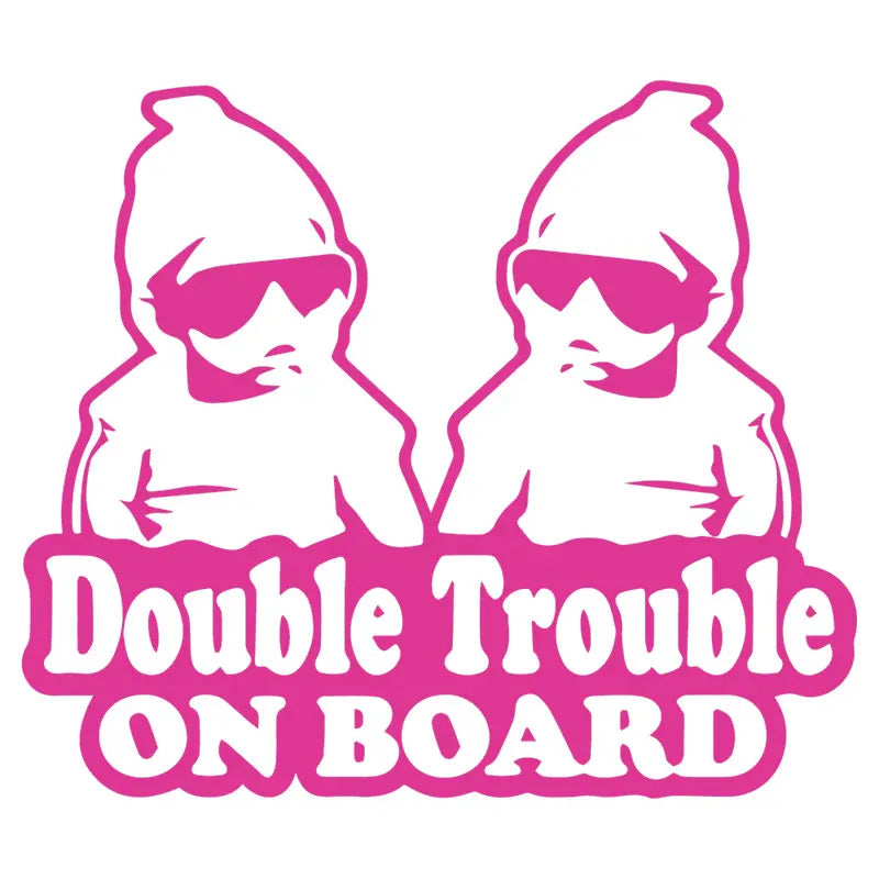 Double Trouble On The Car Car Sticker Fun Cute Twin Baby Rear End Glass Upholstered For All Vehicles Vinyl Decals (ONLINE ORDER ONLY)