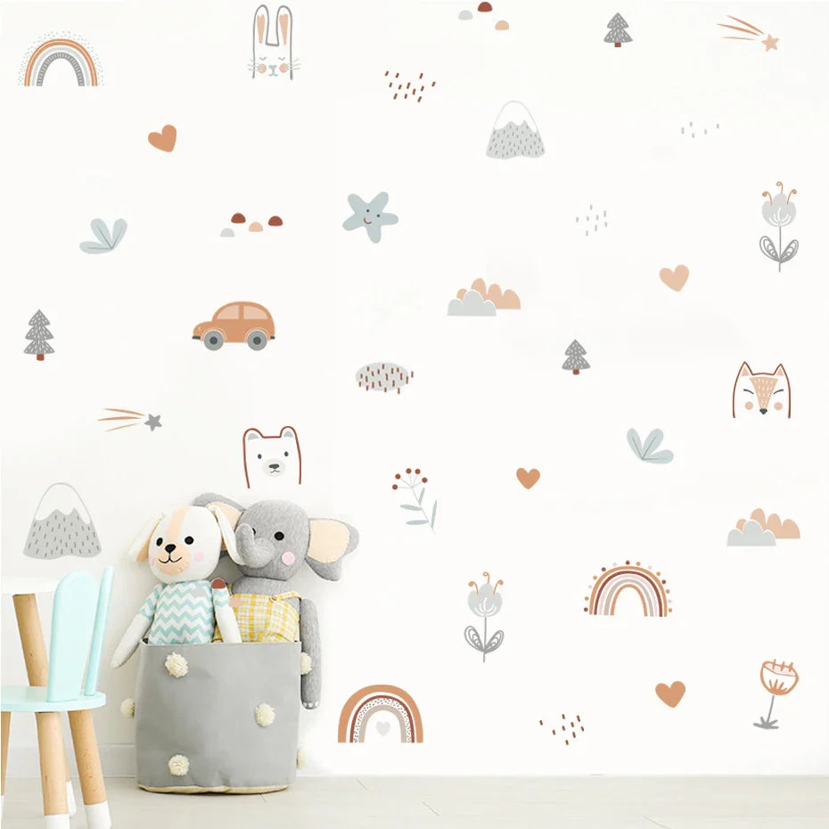 Rainbow Animal Faces Wall Stickers Vinyl Removable Decals Kids Room Decor (Online Order Only)