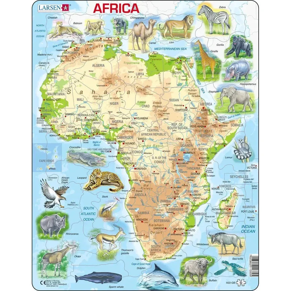Africa Map 63 Piece Tray Jigsaw Puzzle Larsen (ONLINE ORDER ONLY)