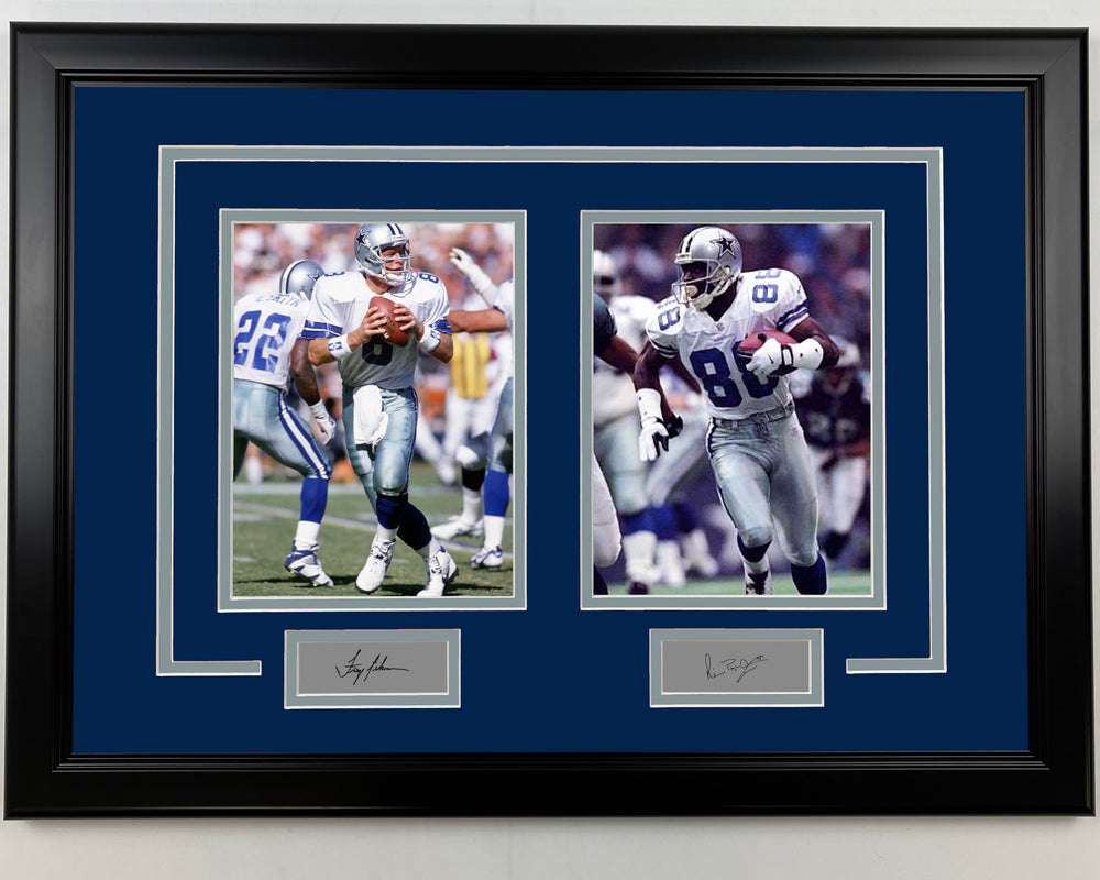 Framed Troy Aikman and Michael Irvin Dallas Cowboys 17x23 Dual Football Photo (ONLINE ORDER ONLY)