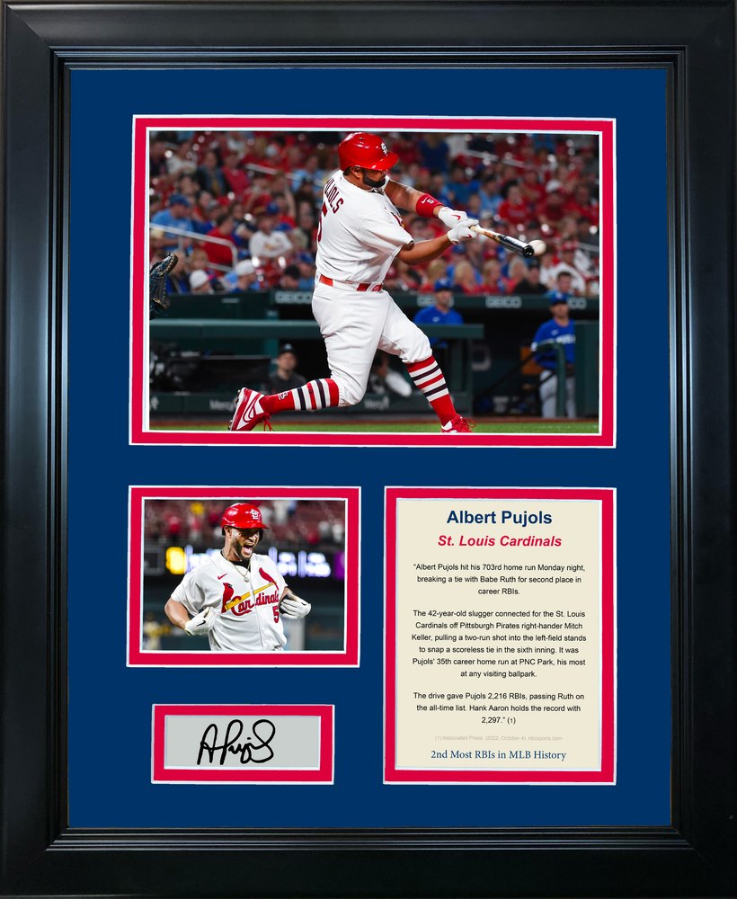Framed Albert Pujols 2nd Most RBIs in MLB History Facsimile Laser Engraved Signature Auto St. Louis Cardinals Baseball 11"x14"Photo Sig Collage (ONLINE ORDER ONLY)