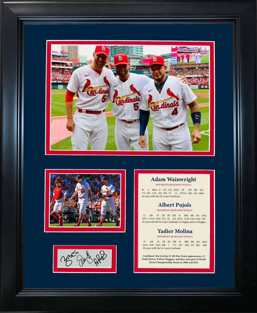 Framed Albert Pujols, Yadier Molina & Adam Wainwright St. Louis Cardinals Big 3 Facsimile Laser Engraved Signature Auto Baseball 11"x14"Photo Sig Collage (ONLINE ORDER ONLY)