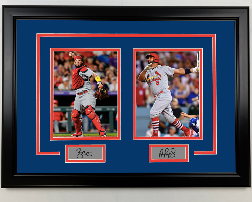 Framed Albert Pujols and Yadier Molina Facsimile Laser Engraved Signatures St. Louis Cardinals 17x23 Dual Baseball Photo (ONLINE ORDER ONLY)