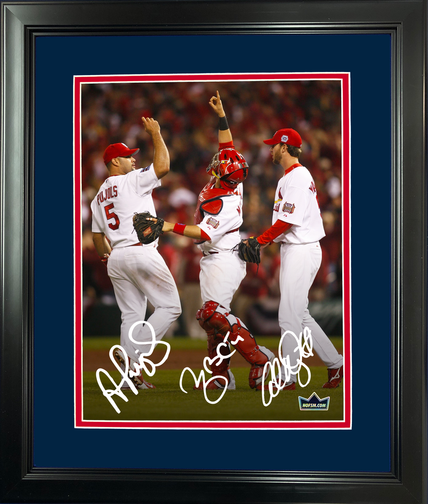 Framed Albert Pujols Yadier Molina Adam Wainwright St. Louis Cardinals Big 3 Facsimile Laser Engraved Signature Auto 11"x14"Baseball Photo HOFSM Holo (ONLINE ORDER ONLY)