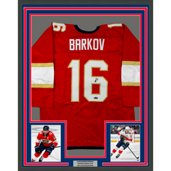 Framed Facsimile Autographed Aleksander Barkov 35x39 Florida Red Reprint Laser Auto Hockey Jersey (ONLINE ORDER ONLY)