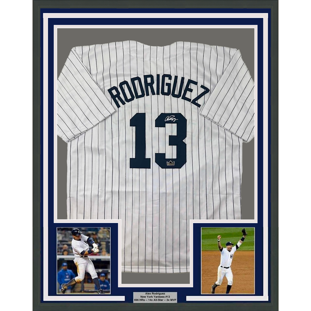Framed Facsimile Autographed Alex Rodriguez 35x39 A-Rod New York Pinstripe Reprint Laser Auto Baseball Jersey (ONLINE ORDER ONLY)