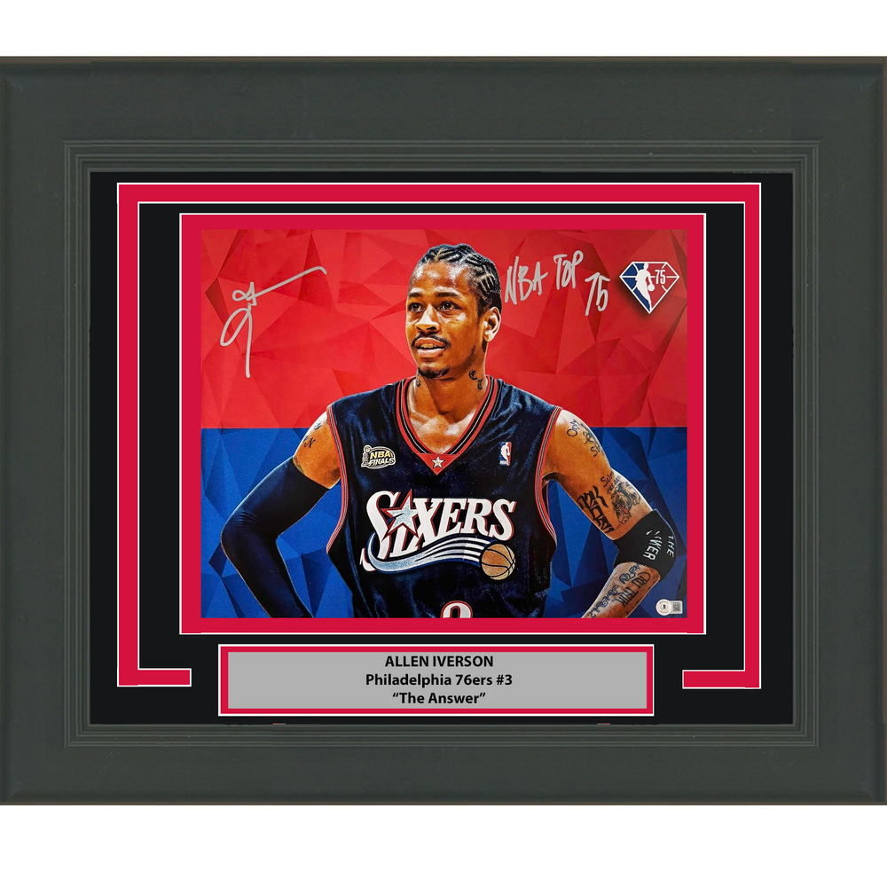 Framed Autographed/Signed Allen Iverson "NBA Top 75" Philadelphia 76ers Sixers 16x20 Basketball Photo Beckett BAS COA (ONLINE ORDER ONLY)