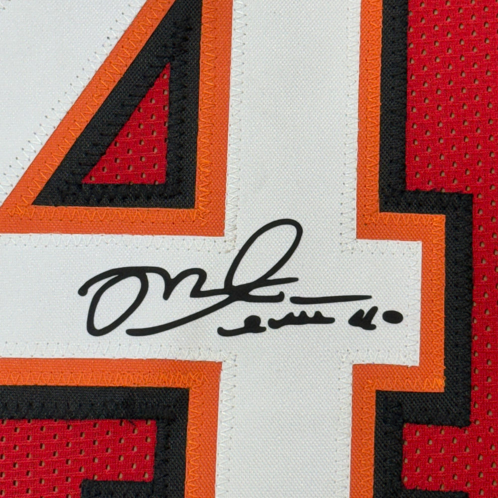 Framed Facsimile Autographed Mike Alstott 35x39 Tampa Bay Red Reprint Laser Auto Football Jersey (ONLINE ORDER ONLY)