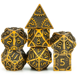 Metal Steampunk Style 7 Piece Polyhedral Dice Set With Bag (Online Order Only)