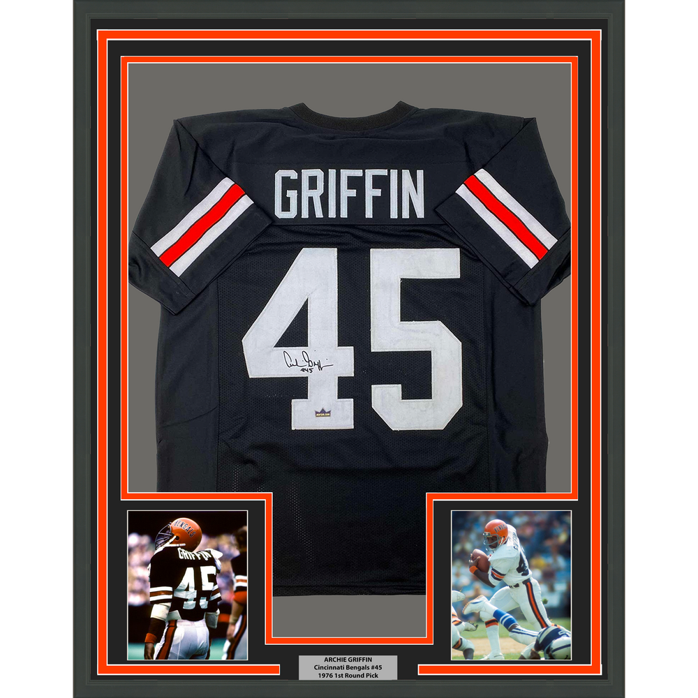 Framed Facsimile Autographed Archie Griffin 35x39 Cincinnati Black Reprint Laser Auto Football Jersey (ONLINE ORDER ONLY)