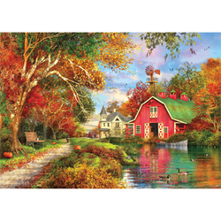 Autumn Barn 500 Piece Jigsaw Puzzle in Shaped Box Springbok (ONLINE ORDER ONLY)