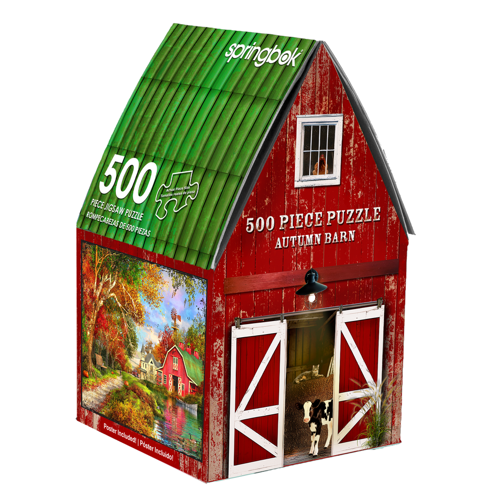 Autumn Barn 500 Piece Jigsaw Puzzle in Shaped Box Springbok (ONLINE ORDER ONLY)