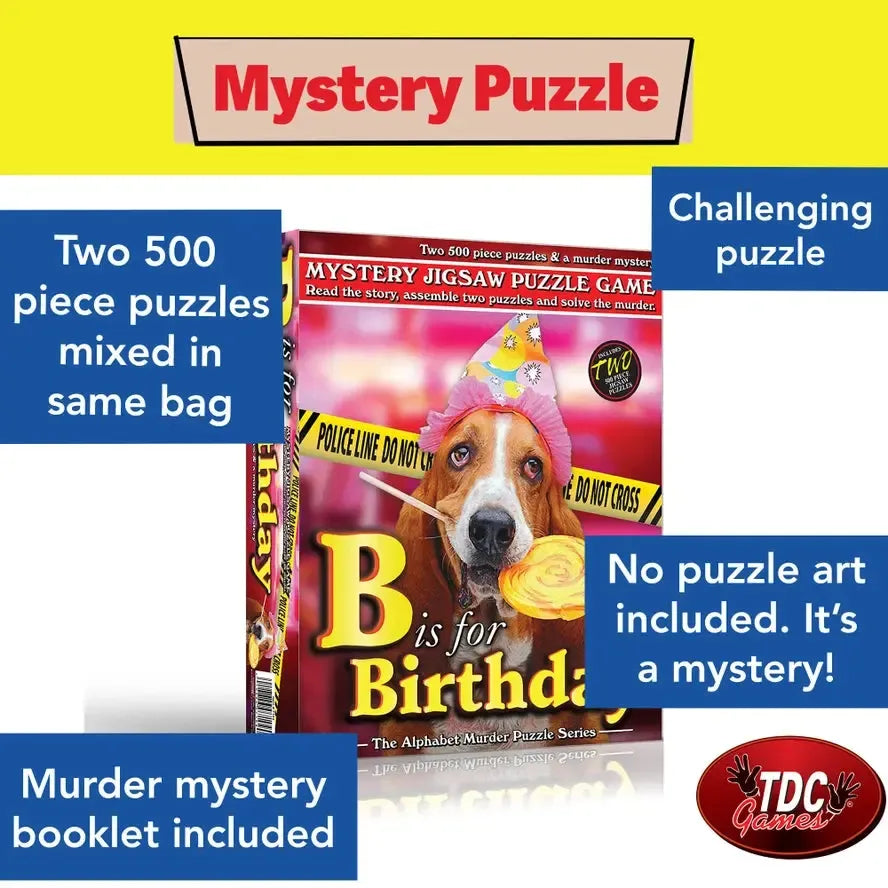 B is for Birthday Set of 2 500 Piece Mystery Jigsaw Puzzles TDC (ONLINE ORDER ONLY)