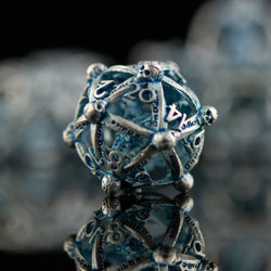 Draco Immortui Hollow Metal Dice Set - Aqua and Silver (ONLINE ORDER ONLY)