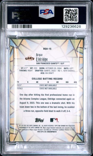 Graded 2023 Topps Bowman Draft Bryce Eldridge #BGA15 Glass Rookie RC Baseball Card PSA 10 Gem Mint