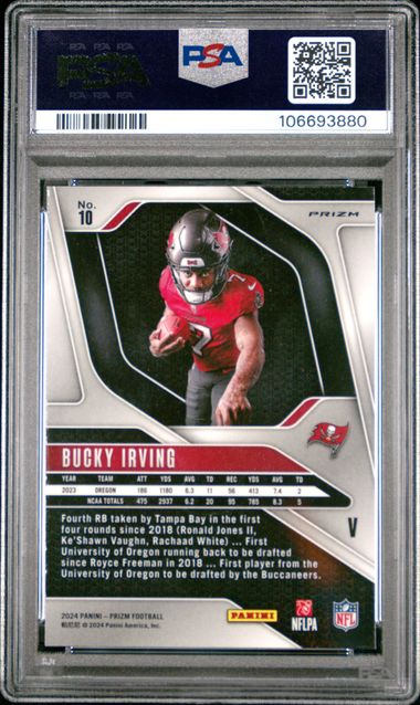 Graded 2024 Panini Prizm Rookie Variation Bucky Irving #10 Rookie RC Football Card PSA 9 Mint (ONLINE ORDER ONLY)
